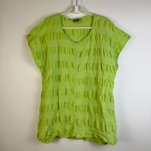 FLAX Lime Green Chartreuse Linen Cotton Crinkle Textured Oversized Top Medium